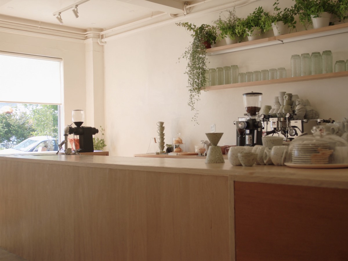 The counter and menu board on a bright morning